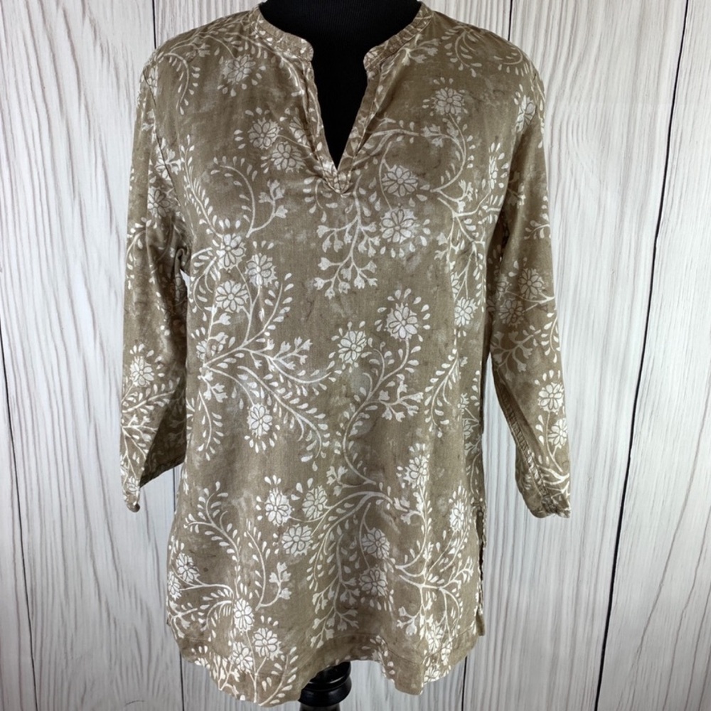 Columbia | Split Neck Daisy Long Sleeve 100% Cotton Tunic Top Beach Coverup M - Picture 2 of 9